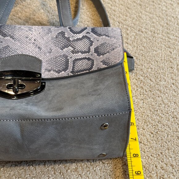 Vittoria Napoli Satchel Bag Purse Grey Nubuck Leather Python Snake Embossed Flap - Picture 14 of 15